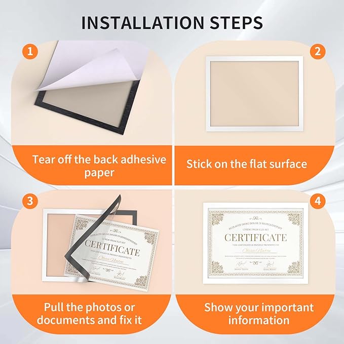 8Pack Magnetic Sign Holder 8.5 x 11 Wall Mount, Self Adhesive Display Magnetic Picture Frames Sheet With Strong Magnet Border for Window/Door/Fridge, Document Poster Paper Holders for Home Office Store, Silver