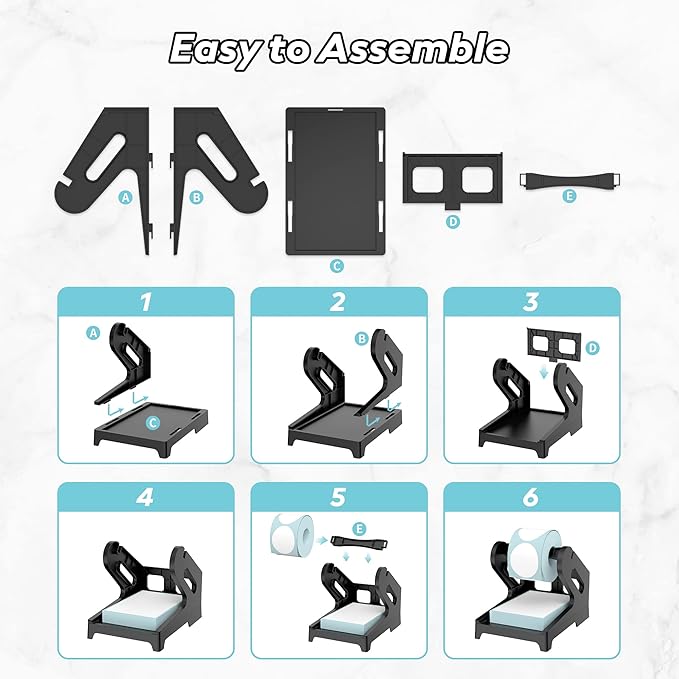 Label Holder Thermal Label Holder for Rolls and Fanfold Labels Shipping Label Stand Desktop Printer Accessory Supplies for Home, Office (Black)