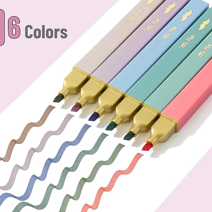 Mr. Pen- Aesthetic Highlighters, 6 pcs, Chisel Tip with Gold Trims, Morandi Colors, Cute Highlighters Assorted Colors, Bible Highlighters and Pens No Bleed Highlighters for Bible Pages No Bleed