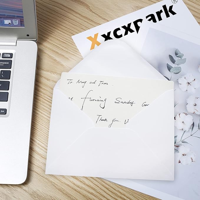 100 Qty 5.25 x 7.25 inches Printable A7 Invitation Envelopes & 100 Qty Flat Cards, Self Seal 120GSM White Kraft Paper Envelopes for Invitations, Papers, Photos, Documents, Wedding