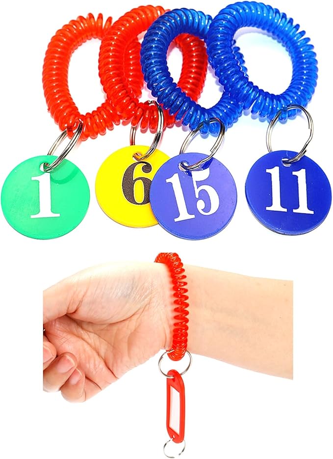 Pack of 36 Colorful Spring Spiral Wrist Coil Key Chain, Wristband Key Ring (Rose Red)