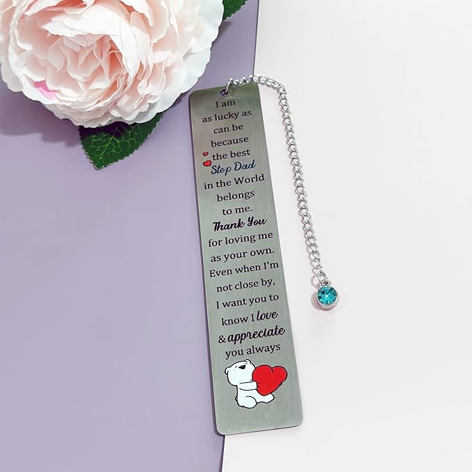 Step Dad Bookmarks Fathers Day Gifts Bookmarker Birthday Retirement Appreciate Love Quotes Keepsakes Personalised Thank You for Loving Me as Your Own Christmas Thanksgiving Men Book Lover Accessory