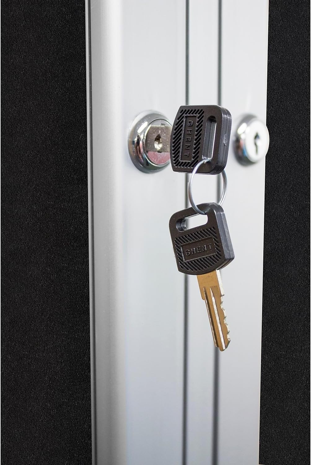 Ghent 36"x60" 2-Door indoor Enclosed Recycled Rubber Bulletin Board, Shatter Resistant, with Lock, Satin Aluminum Frame,Confetti (PA23660TR-CF ) ,Made in the USA