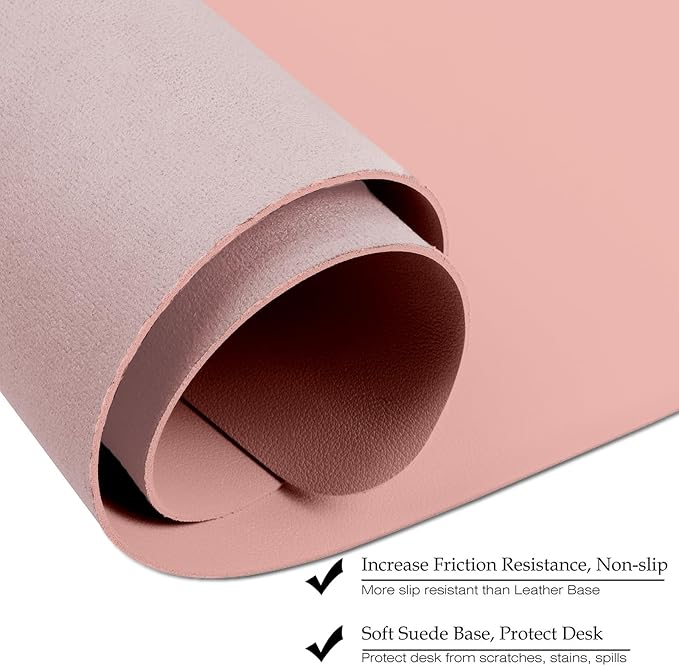 Boutilon Leather Desk Pad 24"x 14" Non-Slip Mouse Pad,Office Desk Mat,Waterprooft PU Leather Desk Blotter,Desk Pad Protector,Desk Writing Pad for Home Office Decor (S-Pink)
