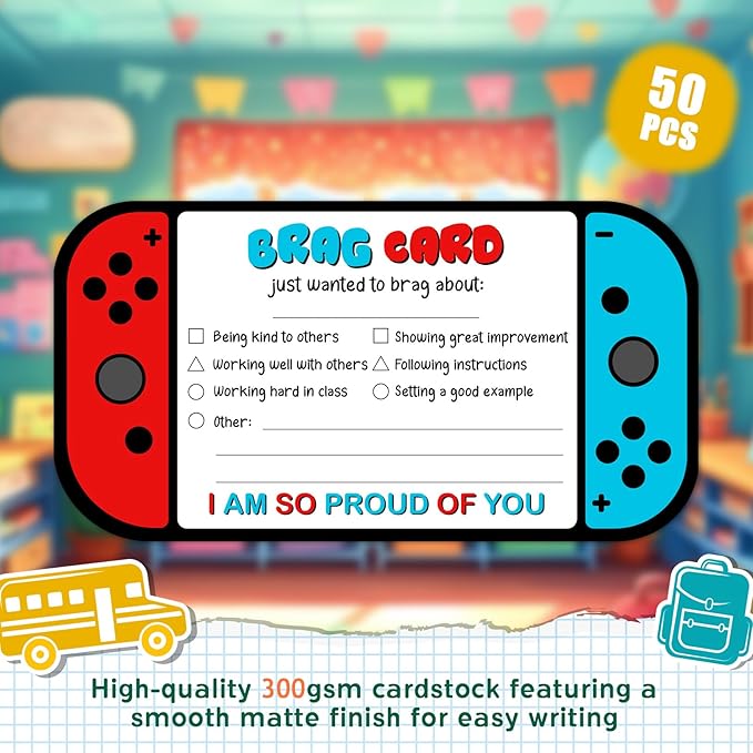 Video Game Theme Positive Brag Card, Teacher Mail for Elementary Classroom Rewards to Students