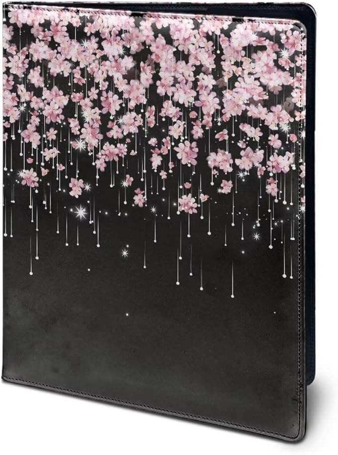Office Folder Cherry Blossom Pink Print PU Leather Padfolio with A4 Size Clipboard Clip for Business Resume Interview Document Sleeve Binder Folder for Men/Women