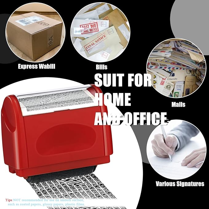 Nezyo 2 Pack Identity Protection Roller Stamp Identity Theft Stamp Confidential Roller Stamp Privacy Stamp Information Blocker Stamp and 4 Pack Refill Ink for ID Account Data Address Security(Red)