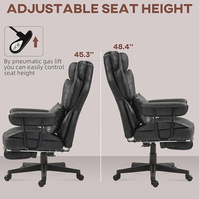 HOMCOM Executive Office Chair, 400LBS Big and Tall Office Chair with Foot Rest, Microfiber Computer Desk Chair with Lumbar Support, Reclining Function and Wide Seat, Black
