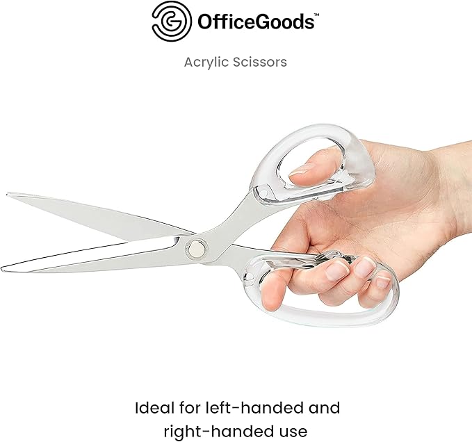 OfficeGoods 9” Stainless Steel Acrylic Scissors for Office and Home - Aesthetic and Sharp All Purpose Scissors, Perfect for Sewing, Arts and Crafts - Silver