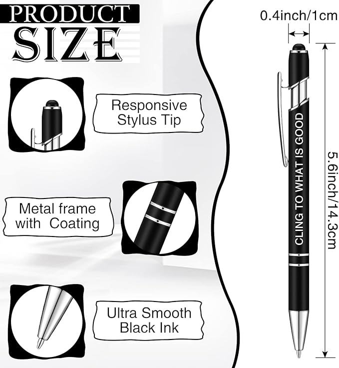 Zonon 12 Pieces Inspirational Pens Bulk Easter Basket Stuffers Motivational Quotes Ballpoint Pens with Stylus Tip Inspirational Gifts for School Office Teachers(Black,Bible Style)