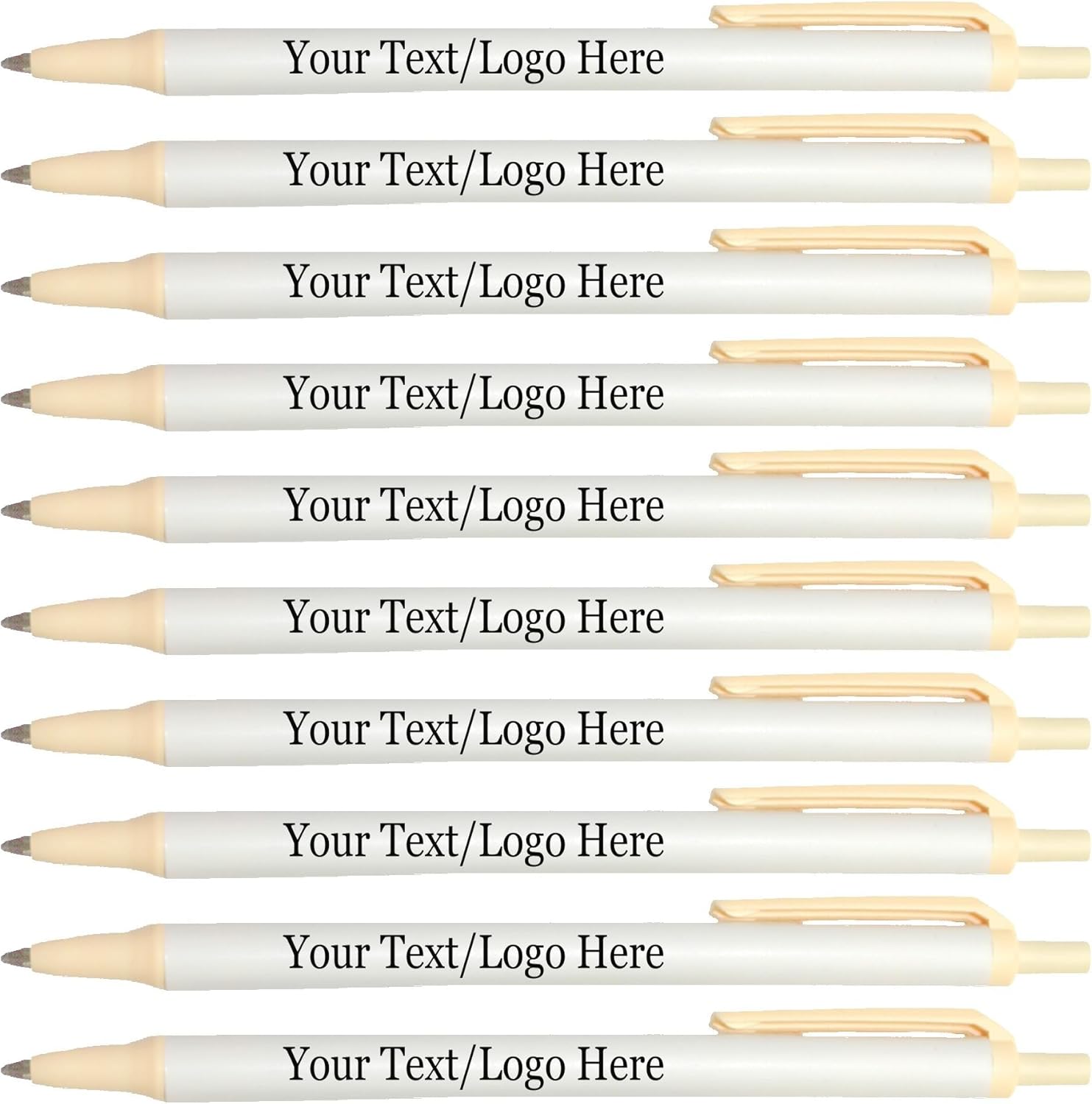 Personalized Click Stick Pens With your Custom Logo or Text-300 Pack Bulk-for Businesses, Parties, and Events, Custom Printed Retractable Slim Ballpoint Pens, Cream, Black Ink