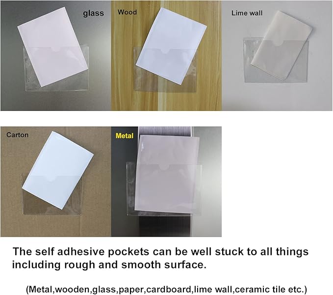 Adhesive Clear Pockets,Self Adhesive Clear Label Pockets Adhesive Card Folder Plastic Pockets Holders Sleeves for Index Cards Planners Cabinet Shelves Photo Cd,10Pieces(135x90mm)