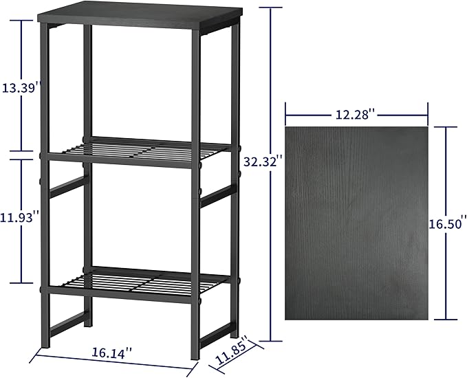 Printer Stand Holder 3 Tier - Heavy Duty Metal Shelving Unit for Under Desk Printer Storage Office Organizer, Industrial Printer Side Table with Wood Desktop for Scanner Fax Machine Black