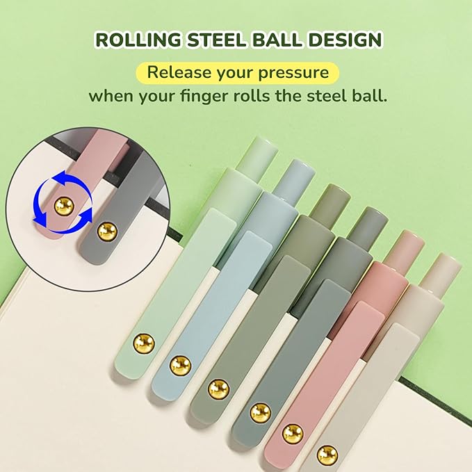 UIXJODO Gel Pens, 6 Pcs Black Ink Pens for Women, 0.5mm Fine Point Smooth Writing Pens, High-End Series Retractable Pens for Journaling Note Taking (6 Pcs Gold Morandi)