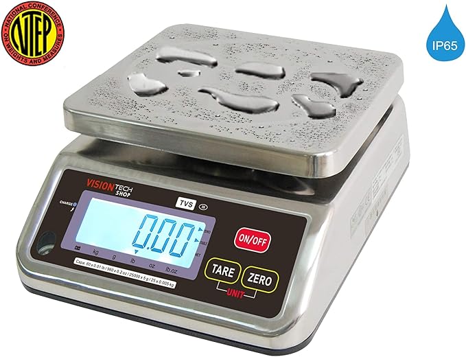 TVS Portion control Stainless steel Washdown Scale, Lb/Oz/Kg/g Switchable, Low Profile Design, 60lb Capacity, 0.01lb Readability, Single Display, NTEP Legal for Trade Coc #19-058