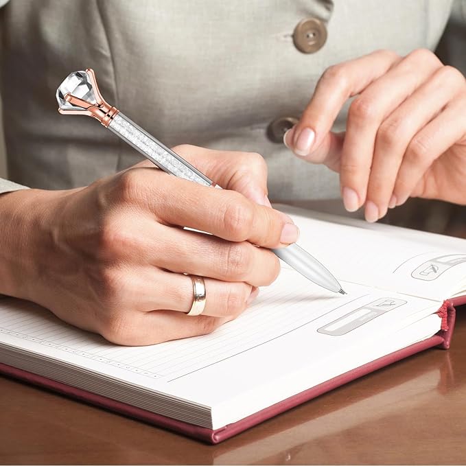 Sherr 100 Pack Big Crystal Diamond Pens Cute Ballpoint Pens Retractable Ballpoint Rhinestones Crystal Bling Gem Plated Black Gel Ink Office Supplies Gifts for Women(White,Glitter)