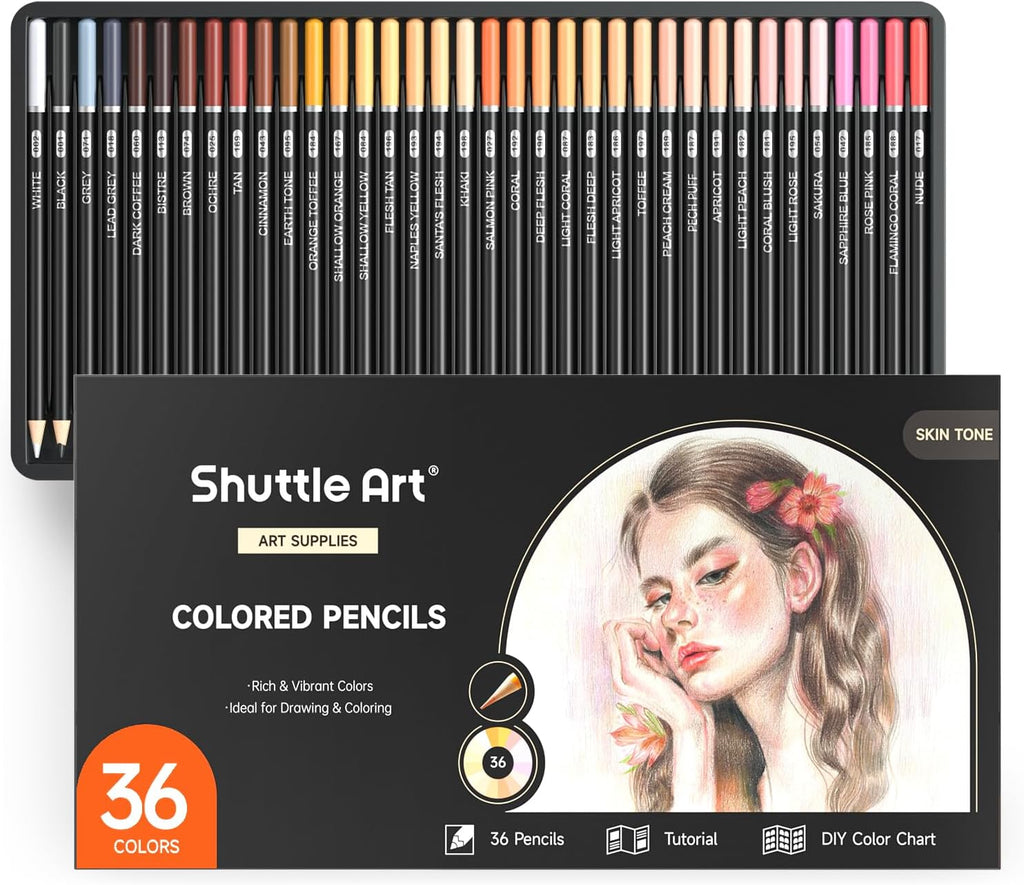 Shuttle Art 36 Skin Tone Colored Pencils, Colored Pencils for Adult Coloring, Soft Core Color Pencil for Adults Kids Artists Beginners Drawing Coloring Sketching