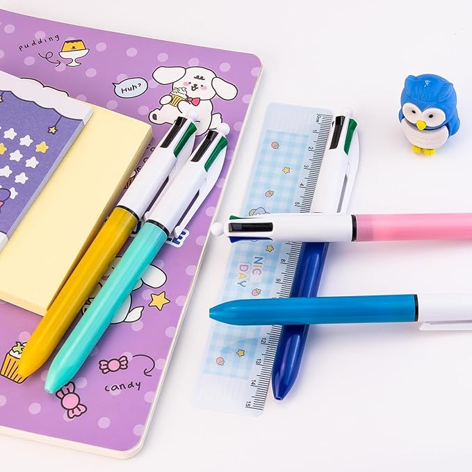 16-Pack Multicolor Ballpoint Pens. 4 color pens in one: red, blue, black, and green. It writes smoothly and is suitable for use in planners. These are 0.7mm multicolor pens.
