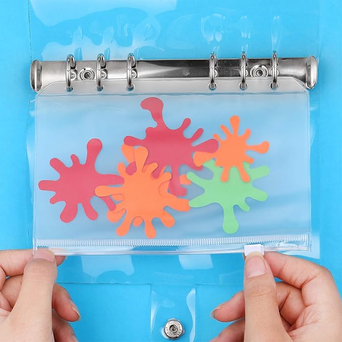 10 Pieces A6 Binder PVC Cover with 2 Pieces Clear PVC Zipper Binder Pockets, Waterproof 6-Ring Budget Binder Envelopes System Budget Planner Organizer for School Office