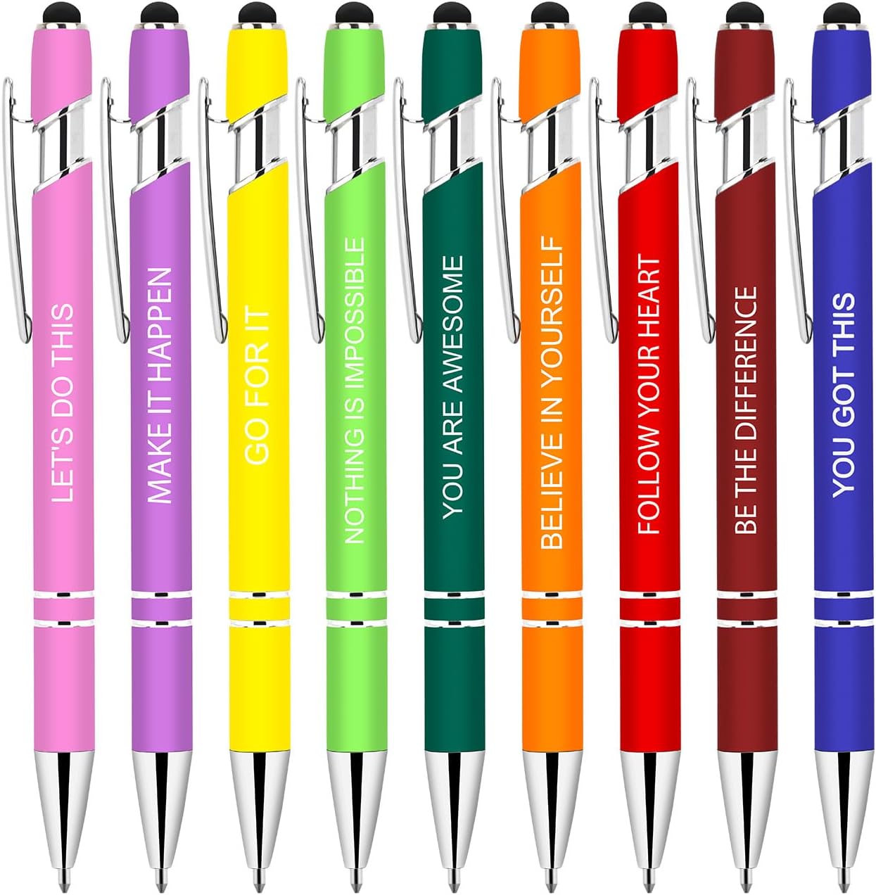 9 Pcs Inspirational Pens Bulk - Motivational Ink Ballpoint Pen with Quotes Stylus Tip Nurse Gifts for School Coworkers Office Supplies Black Ink