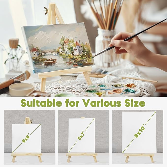 CONDA 6 Pack 9 Inch Wood Easels, Easel Stand for Painting Canvases, Art, and Crafts,Tripod,Painting Party Easel,Kids Student Tabletop Easels for Painting,Portable A-Frame Tripod Tabletop Easel Set
