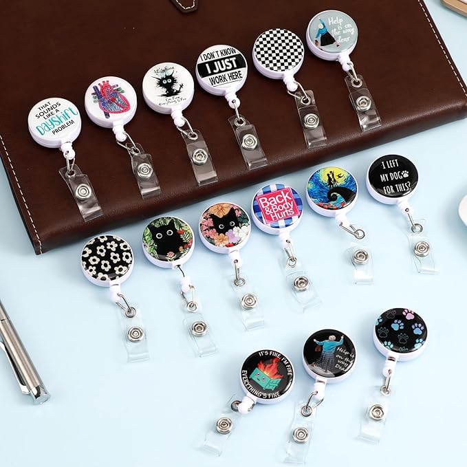 Funny Cute Cat Badge Reels Holder Retractable with ID Clip for Nurse Name Tag Card Nursing for Doctor Teacher Student Employee Office Medical Work