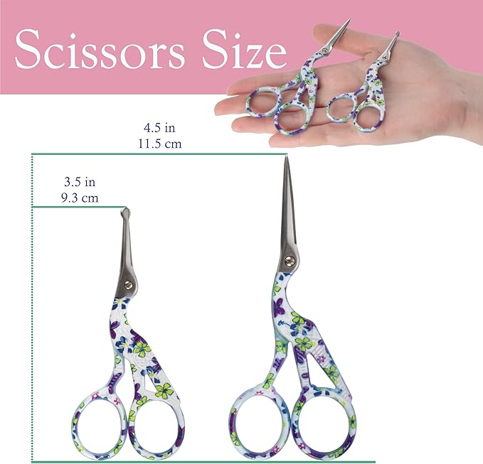 Stork Bird Rounded Safety Tip Embroidery Craft Stainless Steel Crane Scissors - Purple - 2 Pairs