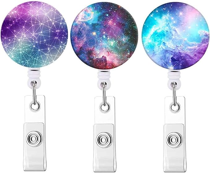 Retractable ID Badge Holder Nurse Badge Reels with Clip Name Card Holders for Office Worker Doctor Nurse (Starry Sky 3 Pack)