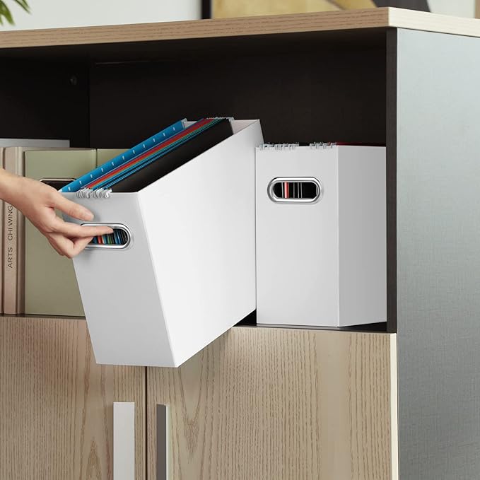 Oterri File Organizer, 4 Packs Small Storage Box, Cardboard File Folder Organizer, Collapsible File Box, Hanging File Organizer for Letter Size, Portable File Box with Handle, Only Box（White）