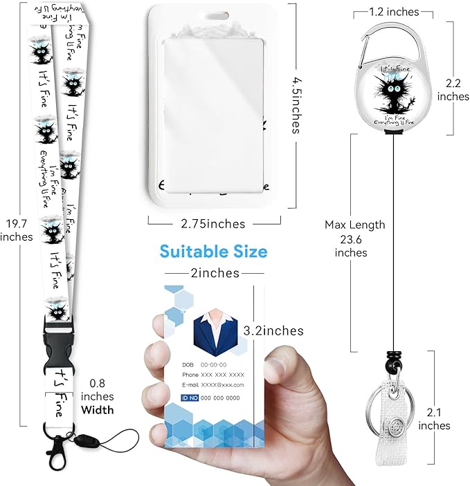 Black Cat Badge Holder with Retractable Reel and Breakaway Lanyard，Badge Clips Retractable Heavy Duty Badge Reel，Keychain，ID Holder with Breakaway Lanyard for School Nurse Office Teen 02