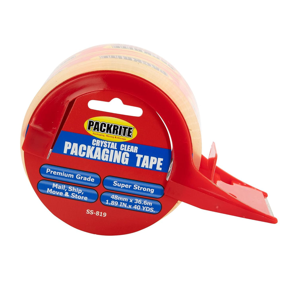 Crystal Clear Packing Tape with Dispenser, 6 Rolls of Heavy Duty Shipping and Moving Packaging Tape, 2 Inch x 40 Yards Each (240 Yards Total)