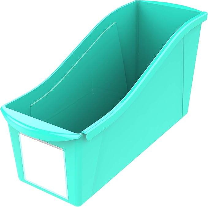 Storex Large Book Bin, Interlocking Plastic Organizer for Home, Office and Classroom, Teal, 6-Pack (71120U06C)