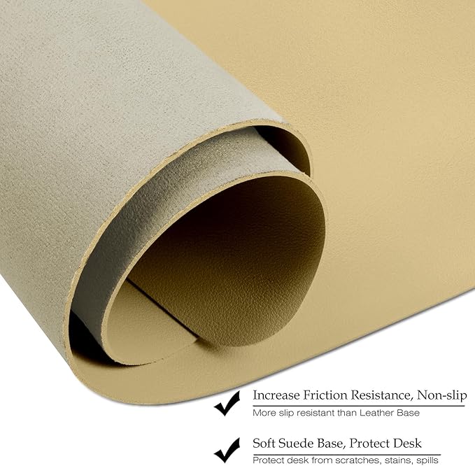 ‎Boutilon Leather Desk Pad 35"x 17" Non-Slip Mouse Pad,Office Desk Mat,Waterprooft PU Leather Desk Blotter,Desk Pad Protector,Desk Writing Pad for Home Office Decor (L-Golden,35"x 17")