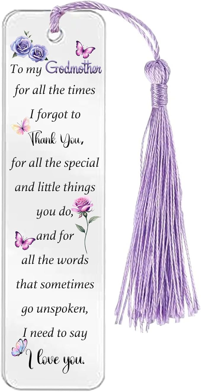 Godmother Gifts for Women Acrylic Plaque Bookmark Set Birthday Gifts for God Mom Personalised Butterfly Keepsake Bookmarker Mothers Day Christmas Thank You Gifts for Her from Godson Goddaughter