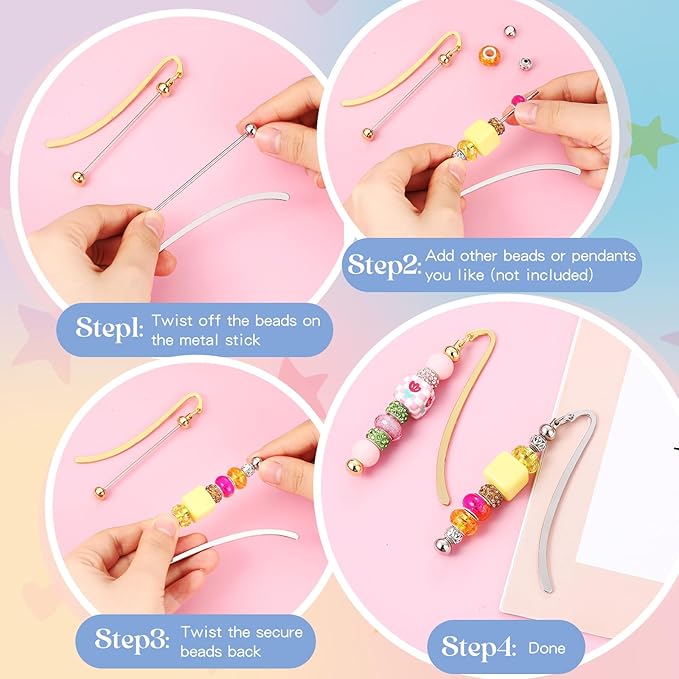 8 Pcs Beadable Bookmarks DIY Metal Blank Bar Bookmark for Beads Modern Beaded Bookmark Craft Jewelry Pendant Charm Gift for Book Lovers Student Teacher Office Supplies (Classic)