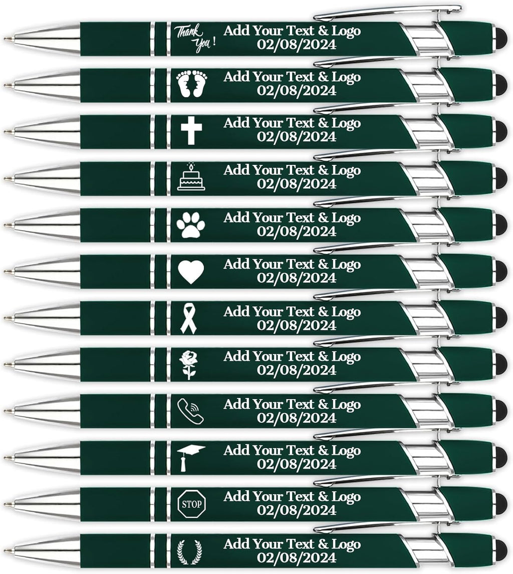 Personalized Pens with Name Logo or Message, Up to 1200 pcs Bulk Custom Metal Ballpoint Pen with Black Ink Customized Gift for Business, Graduation and Promotions (Dark Green)