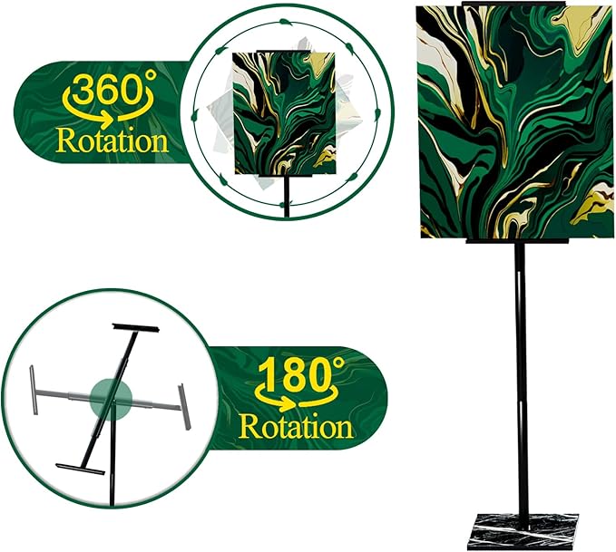 Poster Holder Stand with Marble Base, Floor Standing Sign Holder, Adjustable Height Up to 61.5 Inch, 360°Rotation Display Stand for Indoor & Outdoor Many Occasion