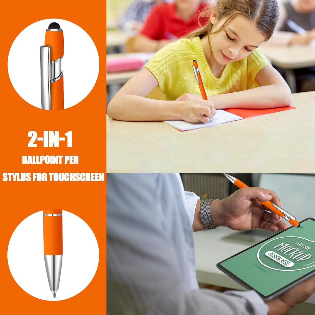 8 Pcs Blue Ink Ballpoint Pen with Stylus Tip 2 in 1 Stylus Ballpoint Pen Metal Pens Stylus Pen for Touch Screens School Office Coworkers (Orange)