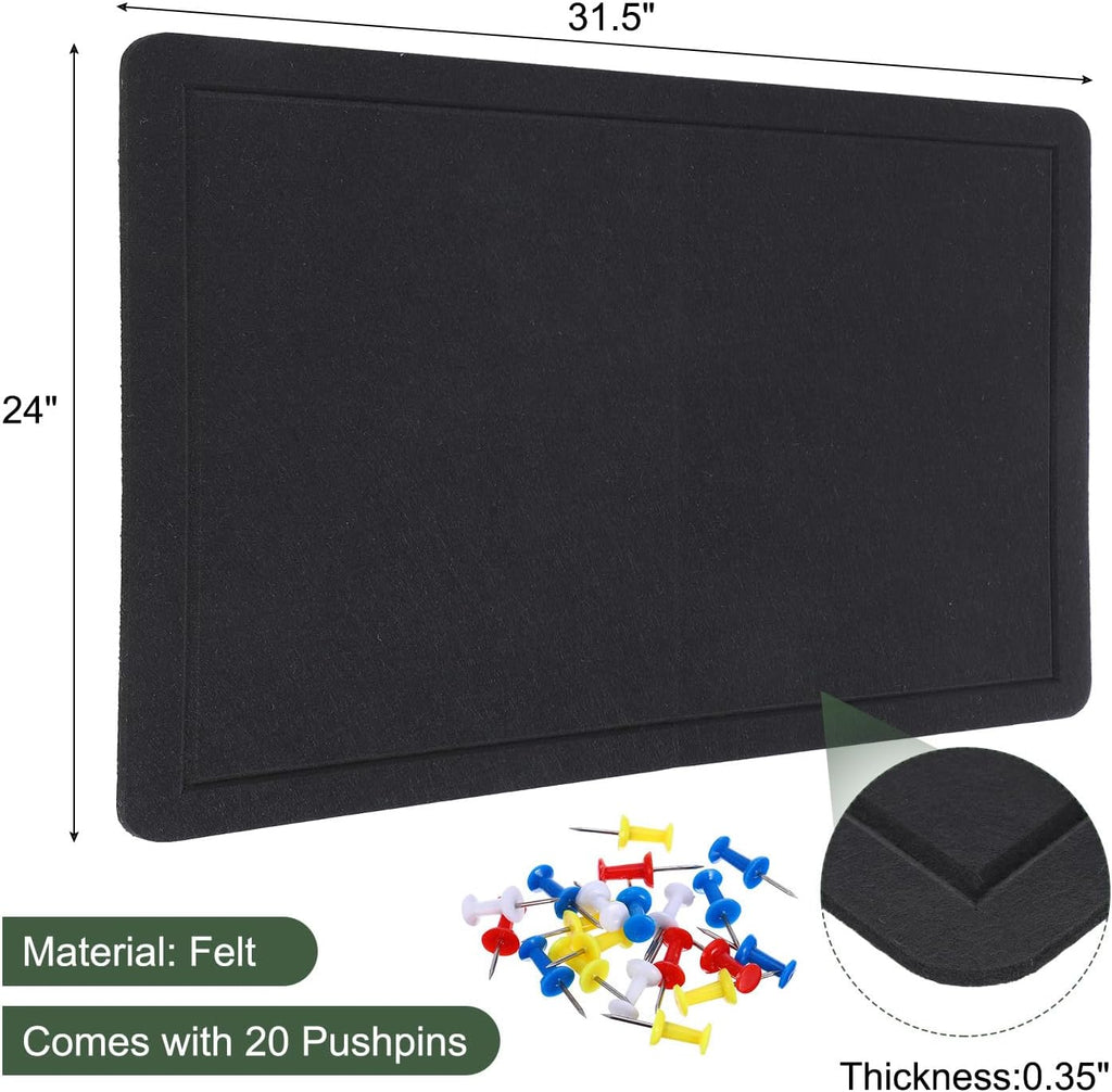 YOKIVE Felt Bulletin Board, 31.5 x 24 -Inch Foldable Decorative Pin Board Self Adhesive Felt Cork Board with 20 Pushpins, Great for Wall, Photo Display, Paste Note, Schedule(Black)