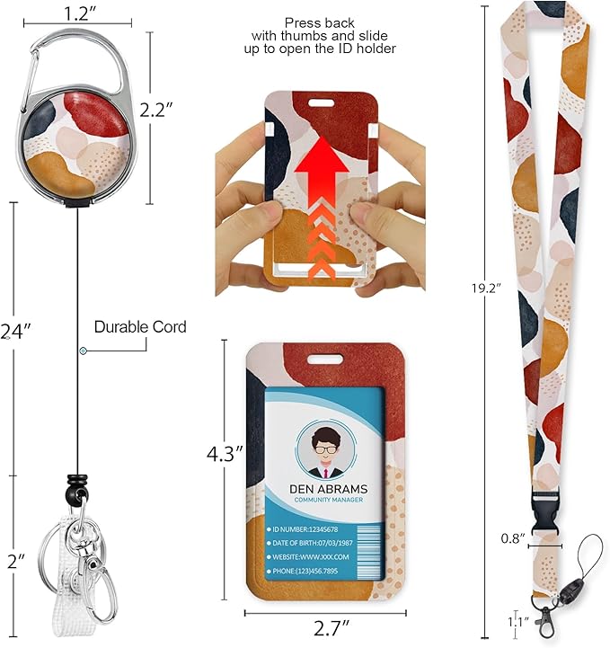 ID Badge Holder with Breakaway Lanyards, Badge Holder with Retractable Reel Clip, Boho Abstract Art Name Tag Lanyard Vertical ID Card Protector for Women Teacher Nurses Doctor Student