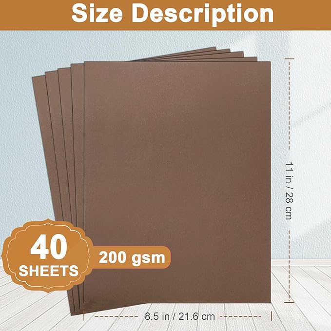 40 Sheets Coffee Color Cardstock 8.5 x 11 Certificates Paper, 200gsm/75lb Premium Dark Brown Card Stock Printer Paper for DIY Cards Making, Greeting Cards, School Crafting, Invitations, Menus