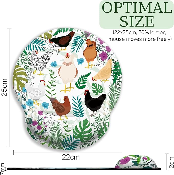 Chicken Ergonomic Mouse Pad with Wrist Rest, Gaming Mouse Pad with Wrist Support, Funny Mouse Pads for Desk, Computer Mousepad with Non-Slip Pain Relief PU Base, Cute Office Desk Accessories