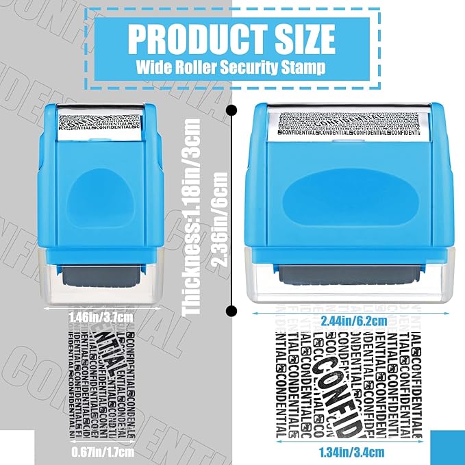 Nezyo 2 Pack Identity Protection Roller Stamp Identity Theft Stamp Confidential Roller Stamp Privacy Stamp Information Blocker Stamp and 4 Pack Refill Ink for ID Account Data Address Security(Blue)