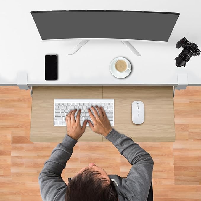 ETHU Keyboard Tray Under Desk, Pull Out Keyboard & Mouse Tray with C-clamp, Ergonomic Desk Keyboard Tray Slide Out, Pull Out Platform Drawer for Home and Office（Oak）