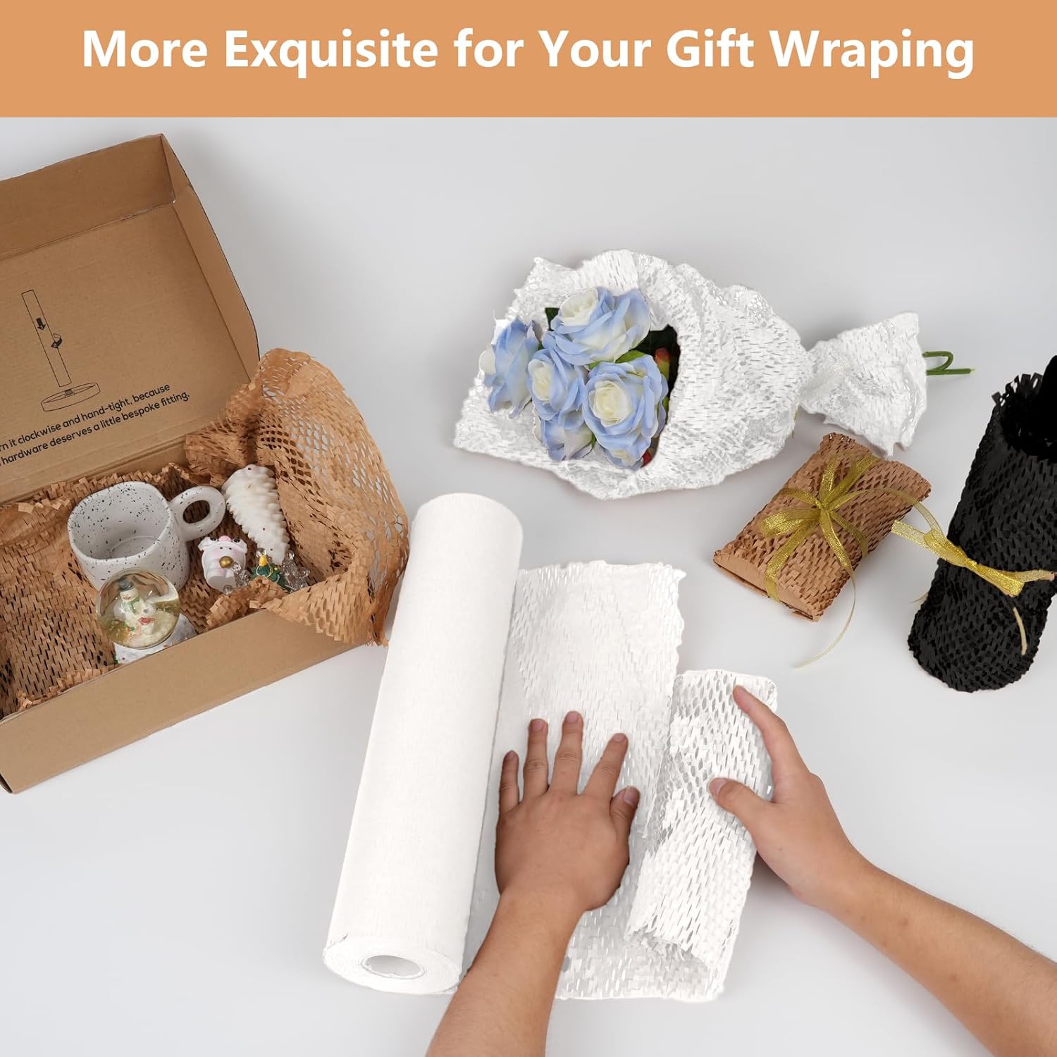 Honeycomb Packing Paper, 12" x 200' Packing Paper Substitute Alternative for Bubble Cushioning Wrap for Moving Shipping Packaging, Recyclable Moving Supplies Bubble Packing Wrap Roll-White