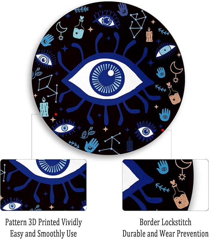 Evil Eye Round Mouse Pads for Desk, Cute Small Mousepad for Laptop Gaming Men, with Stitched Edge Non-Slip Rubber Base, Evil Eye Home Office Decor Desk Accessories Cute Office Supplies Gift for Women