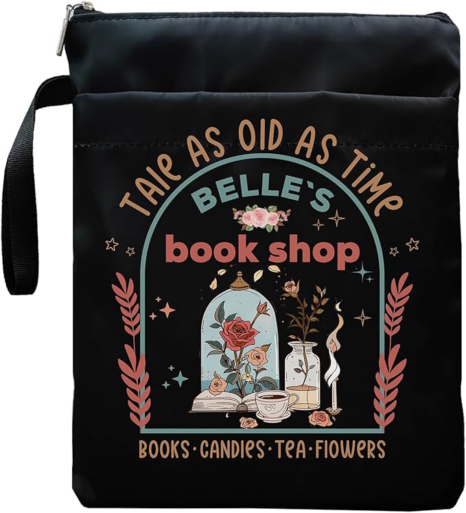 Tale As Old As Time Belle's Book Coffee Book Lover Book Sleeve, Book Covers with Zipper, Book Lovers, Book Pouch Kindle Protector, Gifts for Women Teacher Librarian Bookworm Bookish (Black-D, Large)