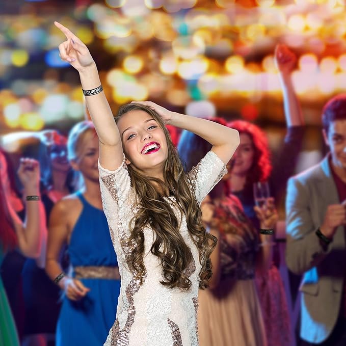 Henoyso 600 Pcs Saturday Paper Wristbands Event Wristbands Paper Bracelets Wristbands Numbered Waterproof Party Wristbands for Events Day of The Week(Black)