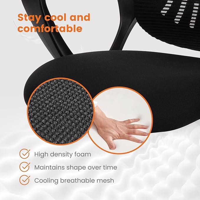 Sweetcrispy Home Office Computer Desk Chair, Ergonomic Managerial Executive Mid-Back Mesh Rolling Work Swivel Chairs with Wheels, Comfortable Lumbar Support, Comfy Arms for Bedroom, Study, Student