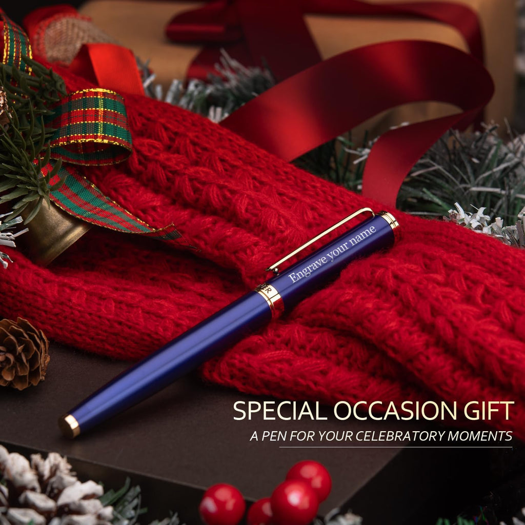 BEILUNER Blue Personalized Pen,Stunning Luxury Lacquer With 24K Gold,Schneider Ink Refills,Multiple Fonts To Custom Rollerball,Gift Pen For Men & Women,Executive,Graduation,Christmas,Nice Fancy Pens